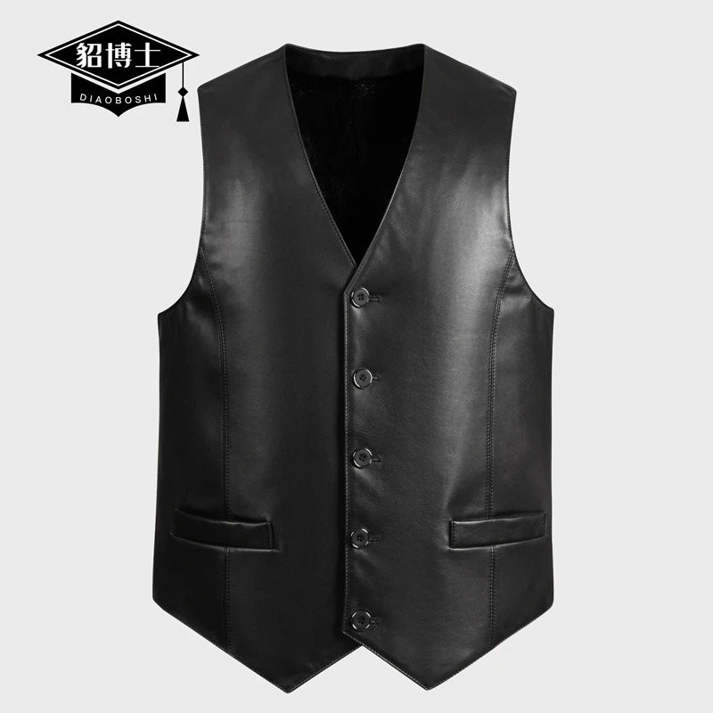 貂博士 进口整貂水貂皮草真皮牛皮貂皮马甲男背心V领皮毛一体马夹