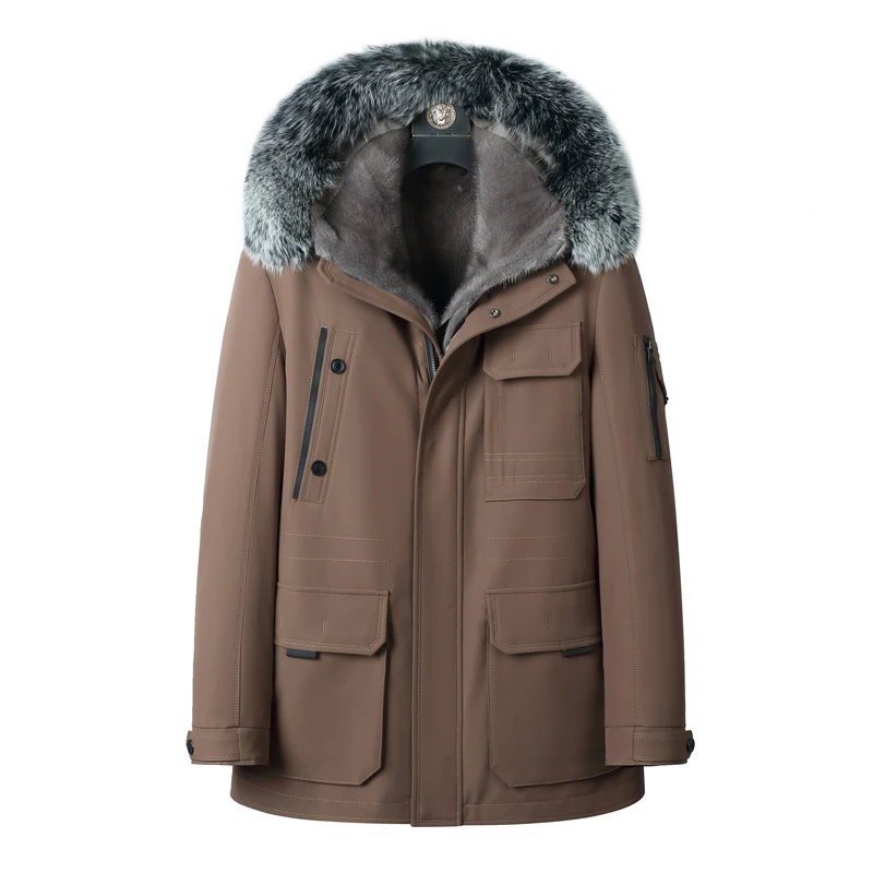 貂博士男士派克服连帽水貂尼克服中长款貂皮大衣皮毛一体厚外套冬