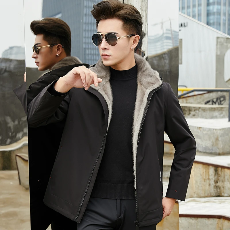 貂博士派克服男可脱卸水貂毛整貂内胆连帽短款尼克服皮草外套冬