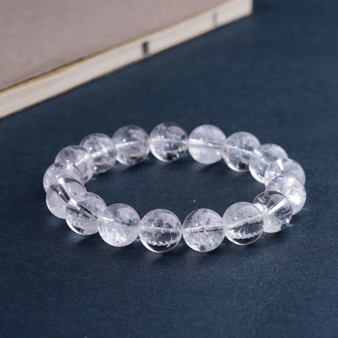 水晶谭天然水晶白阿赛水晶手链白色素圈时尚经典简约单圈精美百搭