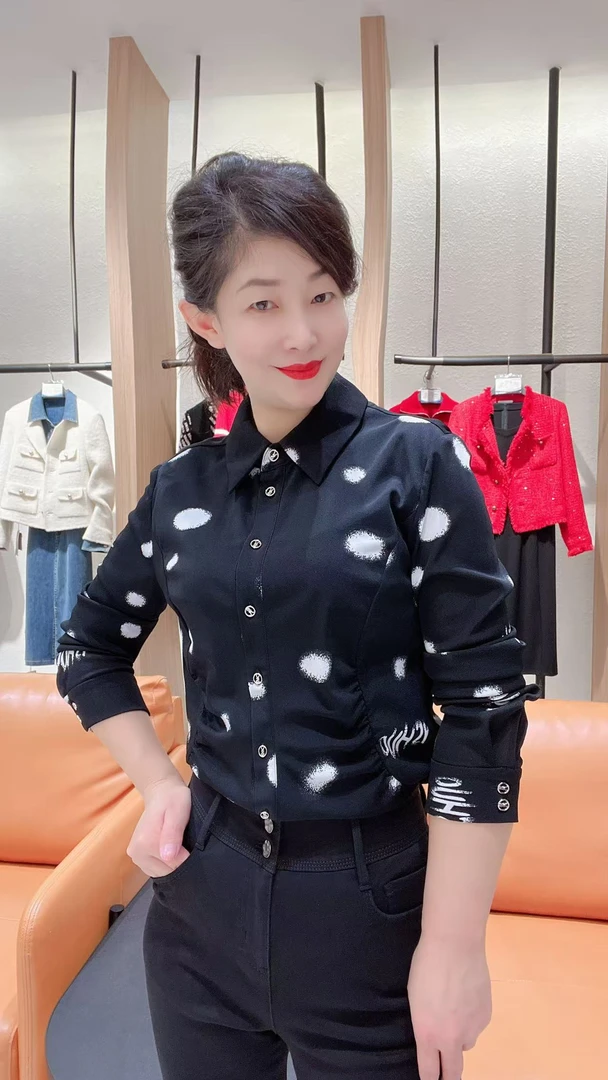 成人印花秋季长袖衬衫黑色秋冬款上衣时尚