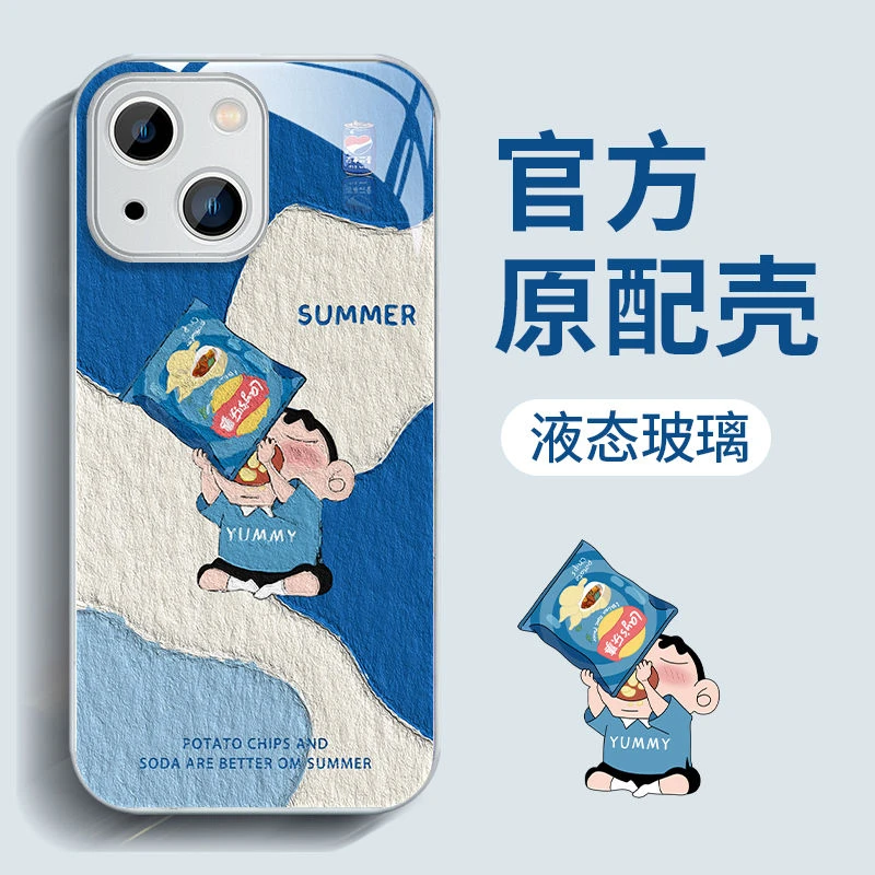 油画薯片新适用于苹果iPho15手机壳14pro/12玻璃78P全包xs软可爱