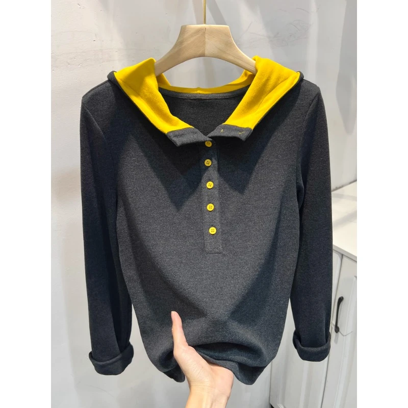 半拉链连帽卫衣德绒加厚长袖小衫女2024年冬季新款百搭保暖上衣