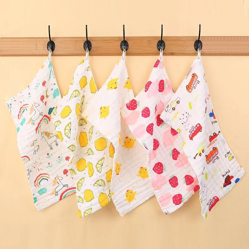 儿童毛巾 高密泡泡纱方巾六层纯棉褶皱小手帕柔软吸水印花口水巾一个