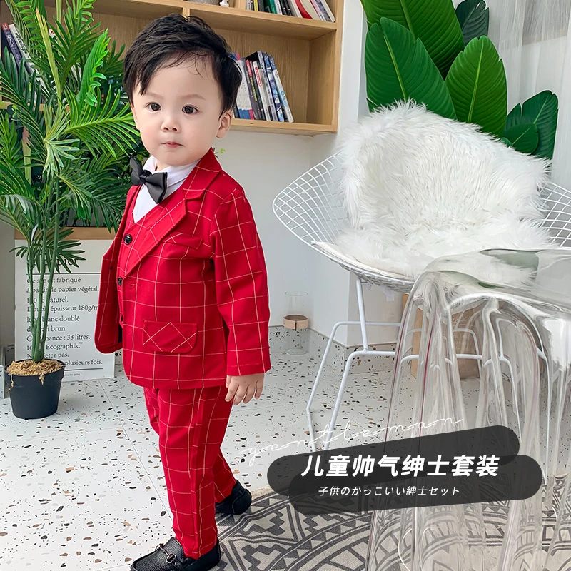 男童礼服儿童花童小西装春秋生日套装宝宝周岁婚礼西装加绒西服冬