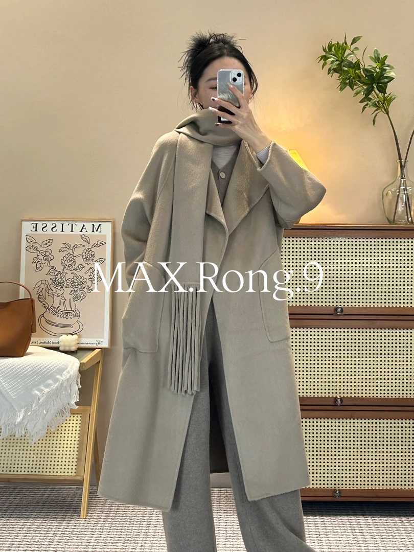 MAX.Rong.9【大衣】24天际款慵懒中长款 骆驼绒双面呢大衣 赠围巾 C