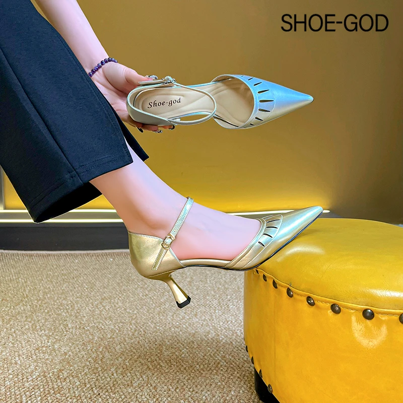 羊皮5厘米 2024年夏季新款气质百搭尖头中跟凉鞋SGL108