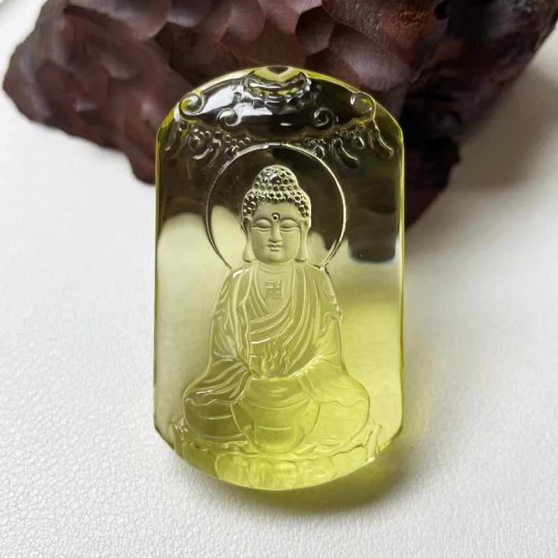 天然水晶大日如来吊坠属羊猴生肖守护神本命年黄水晶本命佛项链坠