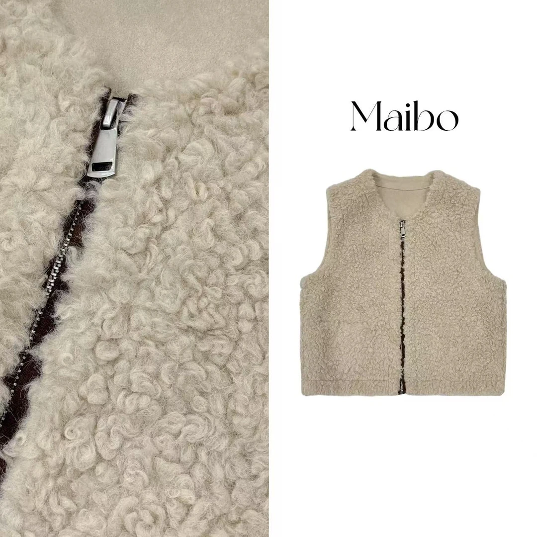 DD-9635时尚百搭皮毛一体拉链休闲短款马甲外套女