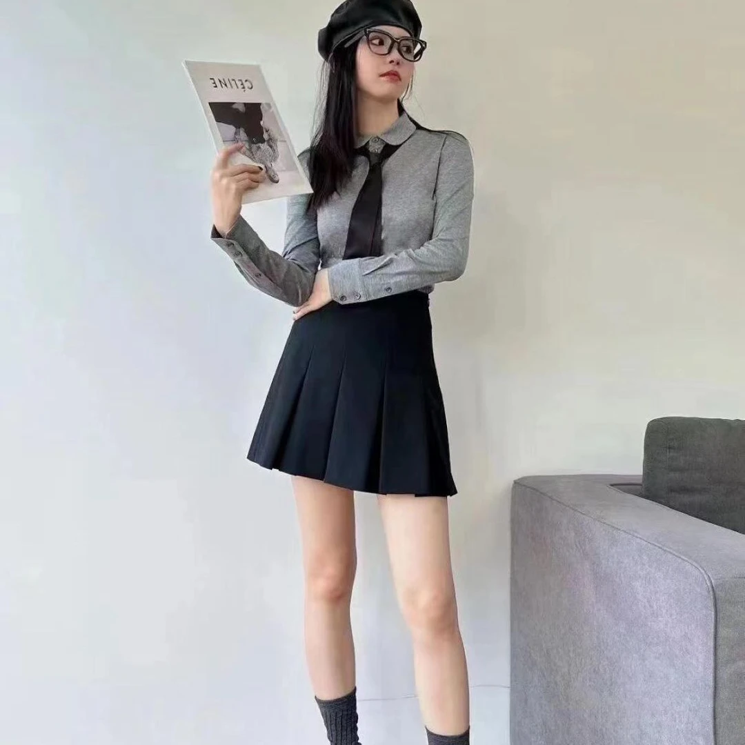 阿家正品活动学院百搭减龄百褶裙四面弹半裙 5200471-344511-001