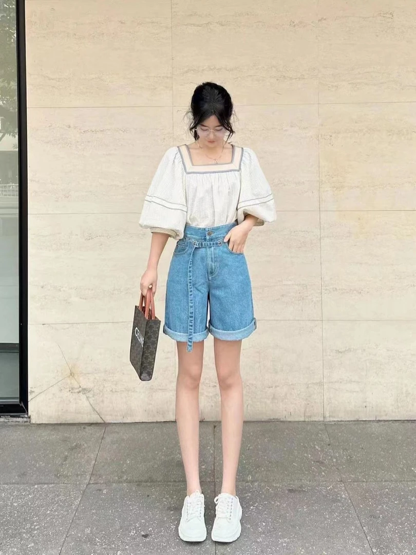 阿家专柜正品活动专享高腰腰带牛仔中裤 5100323-2038062-001