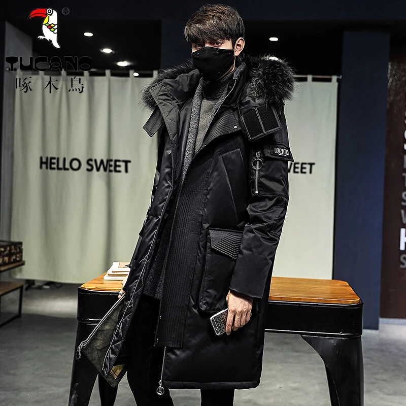 TUCANO/啄木鳥大毛领羽绒服男女情侣工装中长款加厚过膝外套防寒