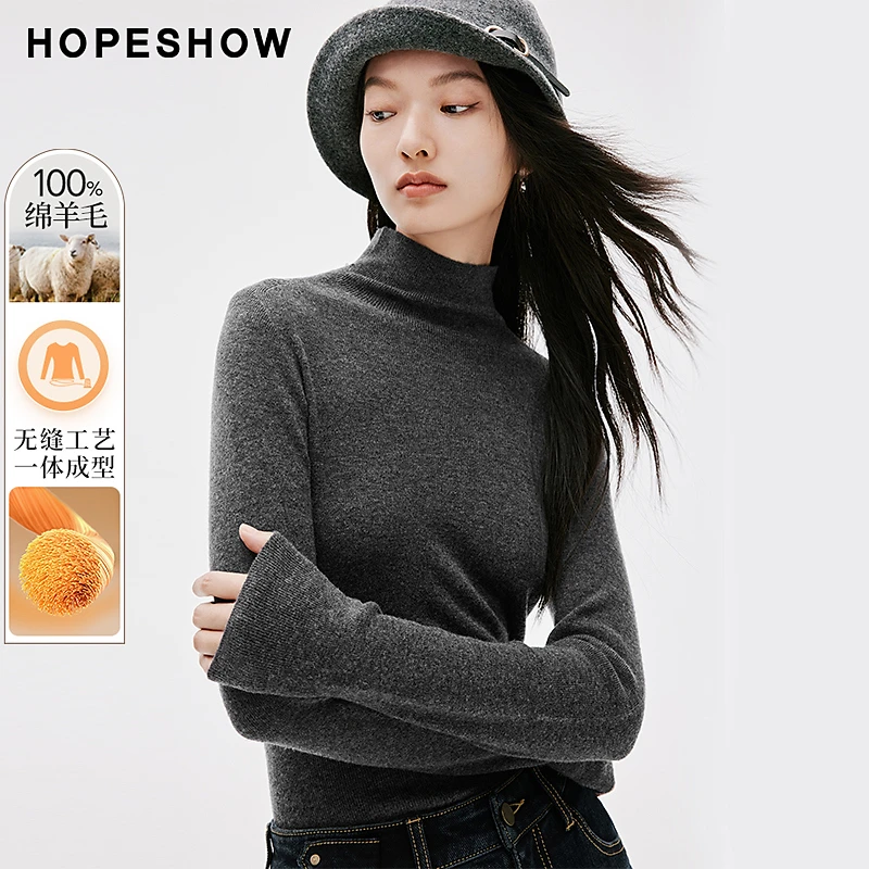 红袖冬季2023新款女装 一体成型落肩高领套头针织衫90123410103