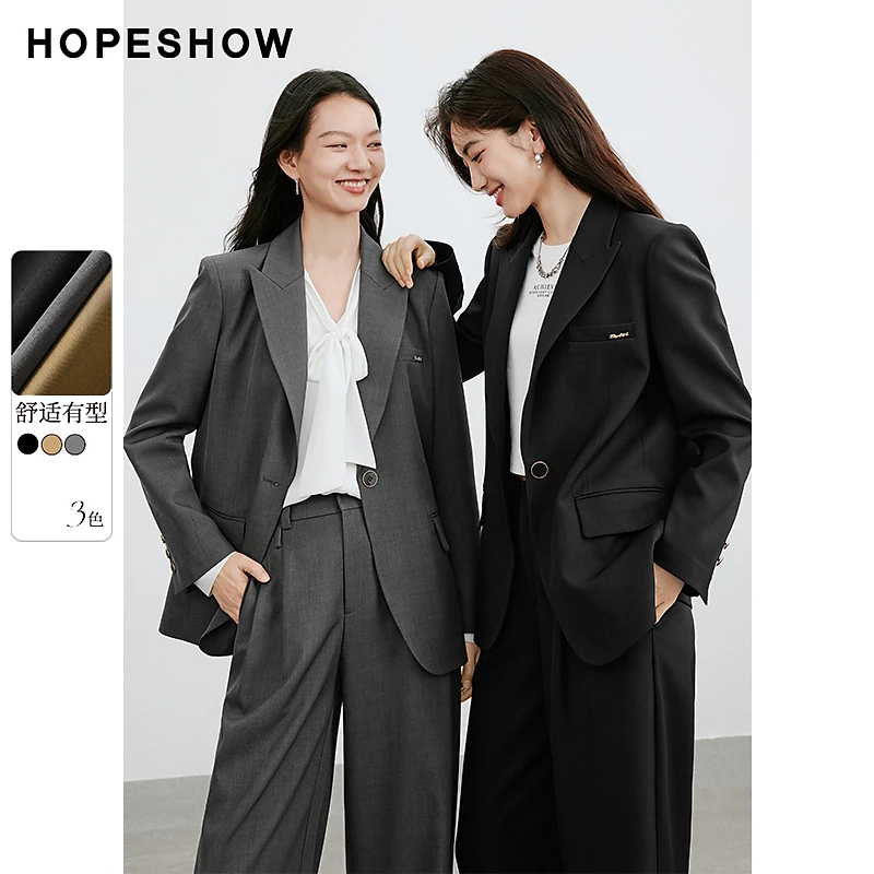 【HOPESHOW反季清仓】红袖金属标单排扣枪驳领一手西装90124032201