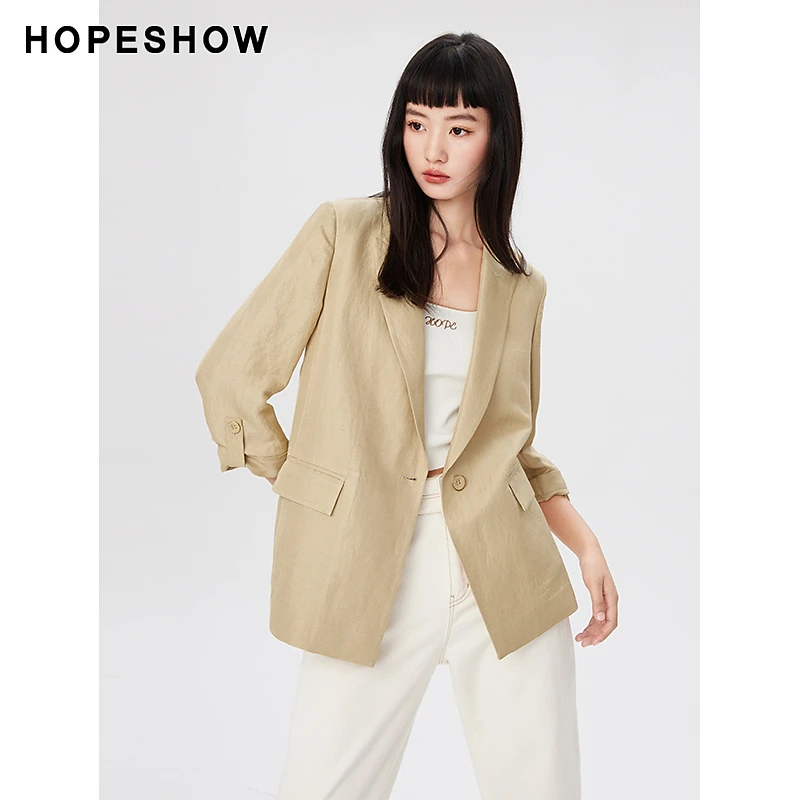 红袖秋季2023新款女装 纯色一粒扣七分袖翻领西装89123262201