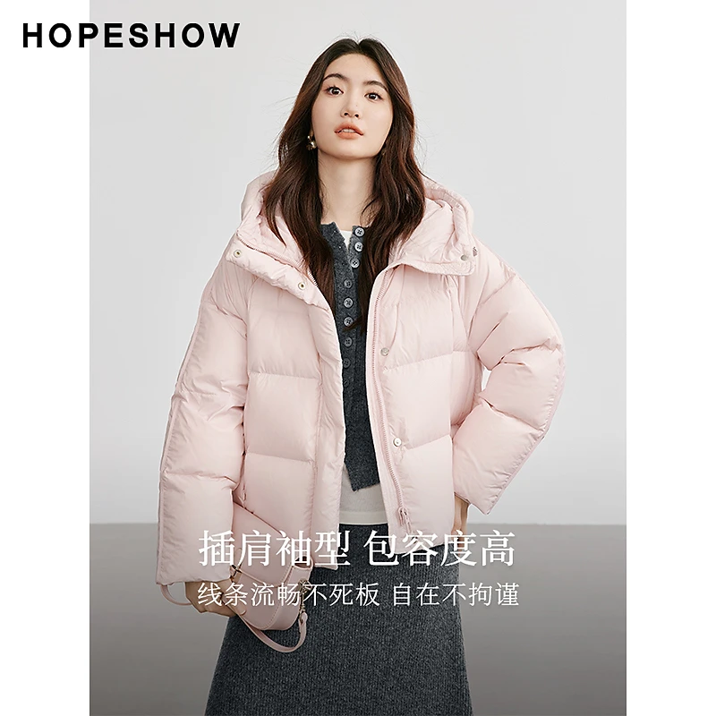 红袖冬季2024新款女装 千金风插肩拉链连帽羽绒服90124310908