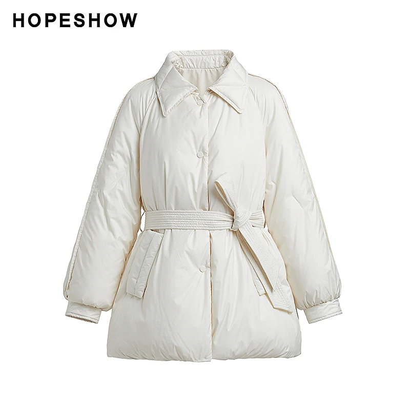 红袖冬季2023新款女装 两穿式系带单排扣翻领羽绒服89423390902