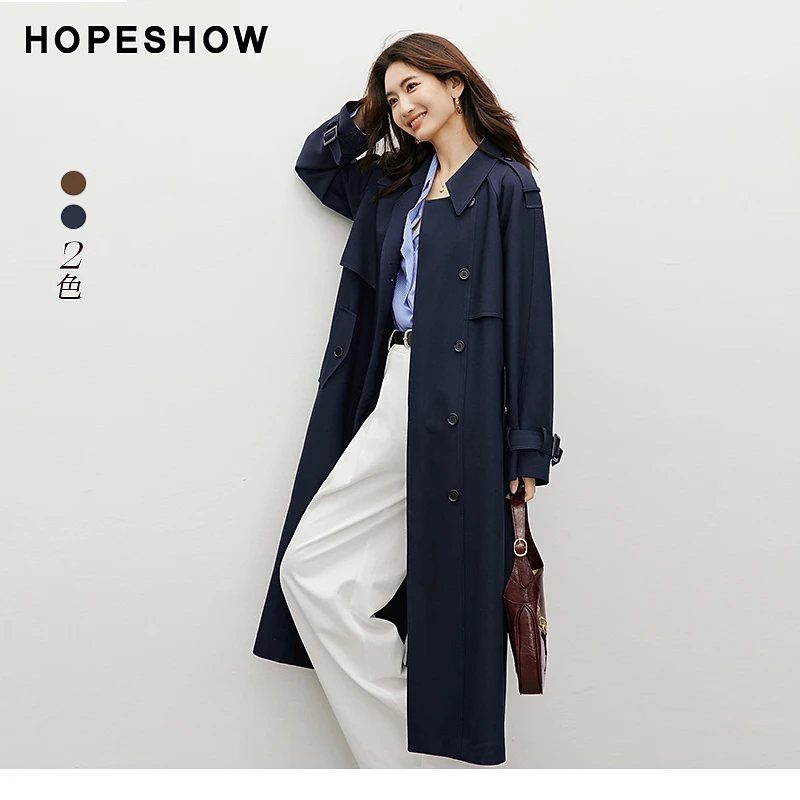 红袖新款女装 复式插肩袖开叉单排扣翻领风衣90124300701