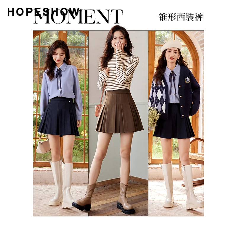 红袖冬季2022新款女装 闪钻字母中高腰A字百褶短裙90122331504