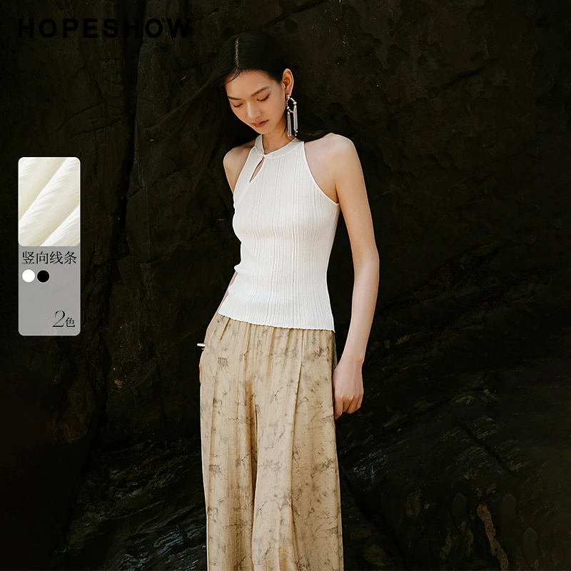 红袖夏季2024新款女装 国风镂空斜门襟立领针织背心90124150101