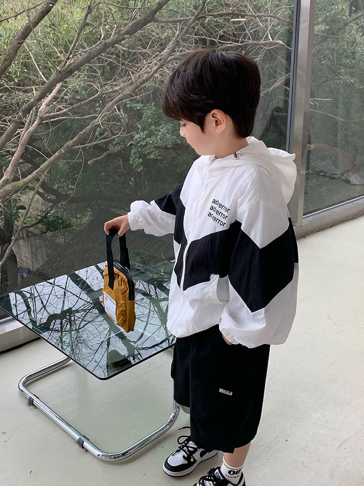 男童防晒服夏季拼色拉链衫儿童防晒衣宝宝轻薄两层带帽中大童外套