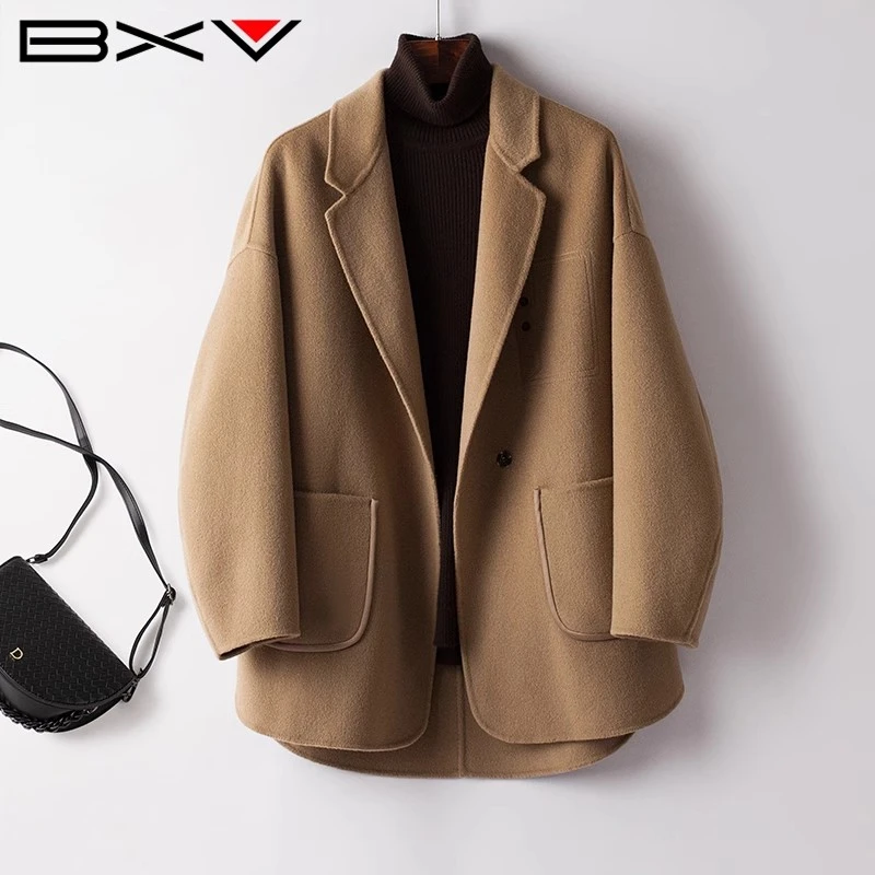 BXV双面大衣女短款2025春季新款小个子双面呢羊毛呢外套