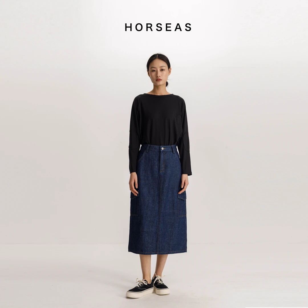 汉麻棉时尚直筒工装牛仔宽松休闲秋冬半身裙