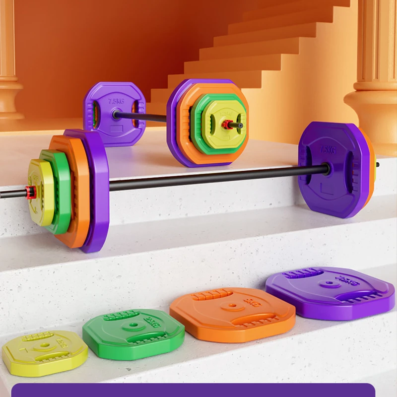 YL/豫龙杠铃女士健身家用臀桥跳操举重深蹲杠铃套装手抓彩色片男