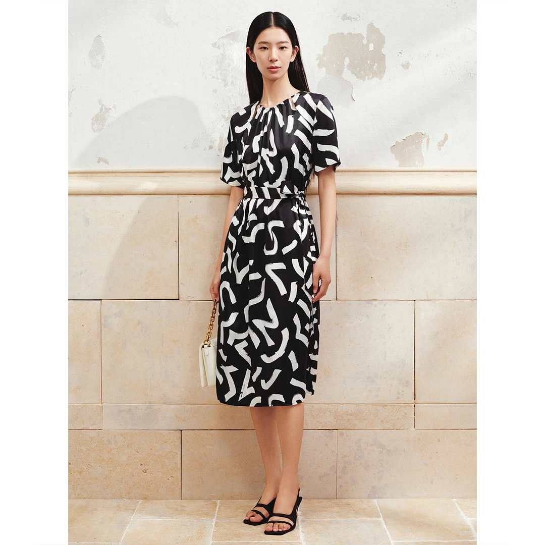 【一秒夏季】INSUN恩裳夏季印花收腰桑蚕丝连衣裙9C64205260