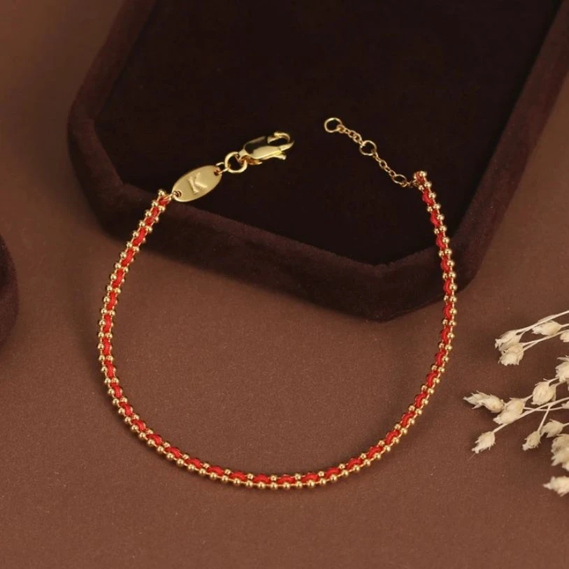 非金属布艺手链 高级感镀金本命年redline法国红绳手链编织情侣