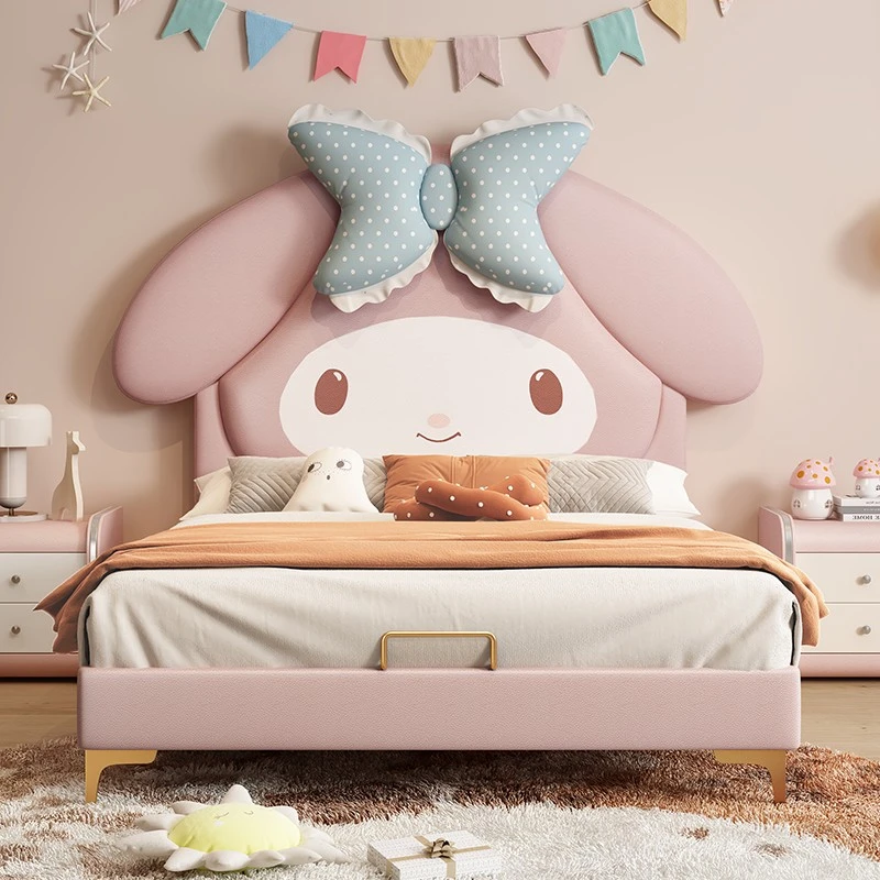 儿童床卡通实木真皮床女孩公主床1.5米现代简约ins风网红美乐蒂