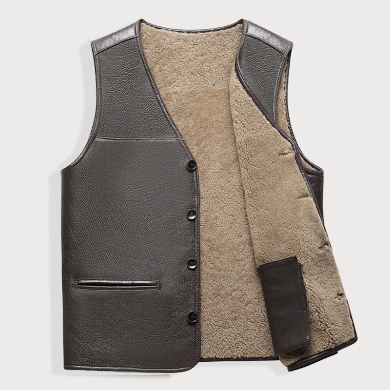 冬季爸爸皮毛一体真皮马甲绵羊皮加厚保暖马夹羊毛坎肩绵羊毛背心