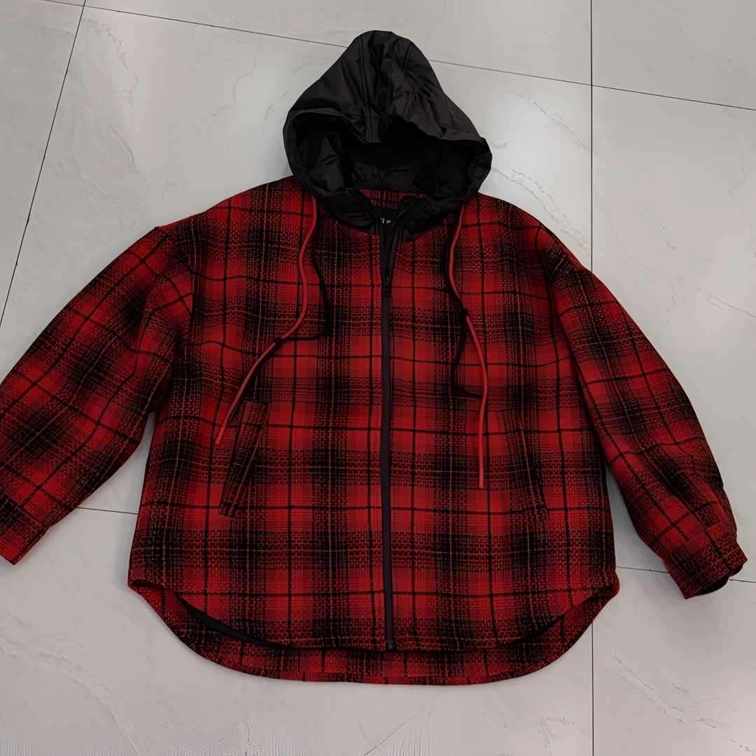 水淼2024秋款时尚休闲宽松舒适大码格子外套