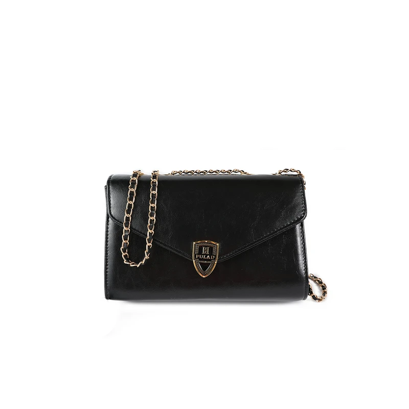 时尚女士黑色链条包翻盖斜挎包24WLCQ0022N
