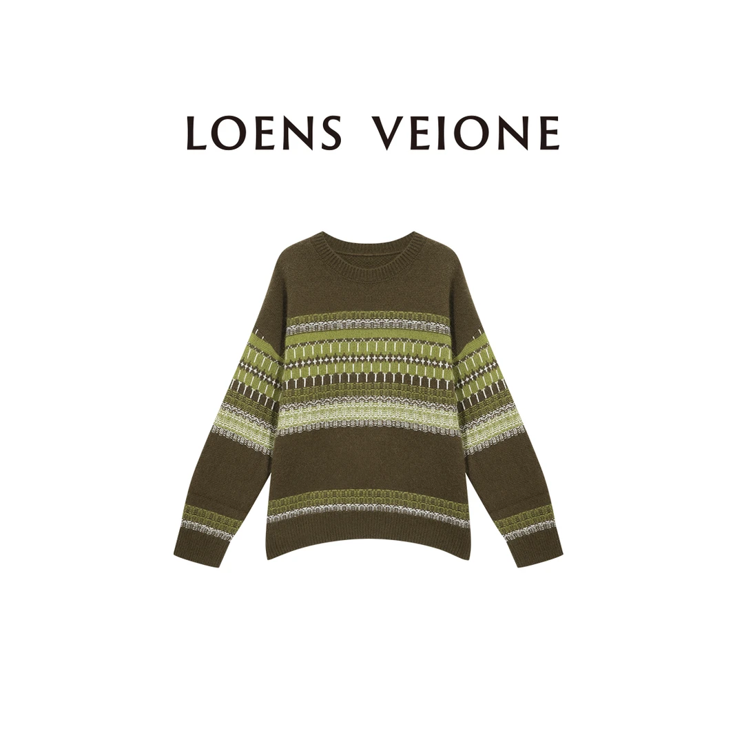LOENS VEIONE/路斯威亚香草半缇’绵羊毛+兔毛条纹毛衫23CVDA0695N