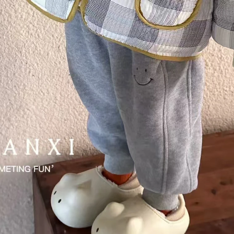 儿童冬款百搭休闲加厚笑脸束脚运动裤