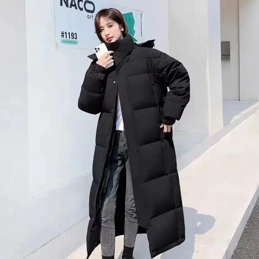 亮世秋同款中戏羽绒服男女情侣款加厚黑色羽绒服女中长款过膝宽松