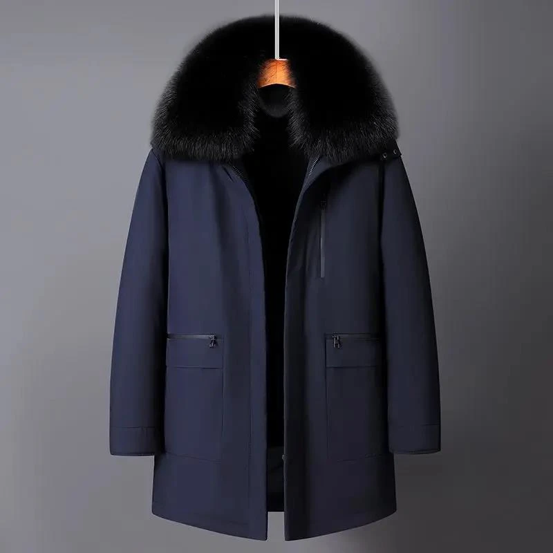 波司澄2023冬季新款派克羽绒服男中长版中老年爸爸装可脱卸内胆保