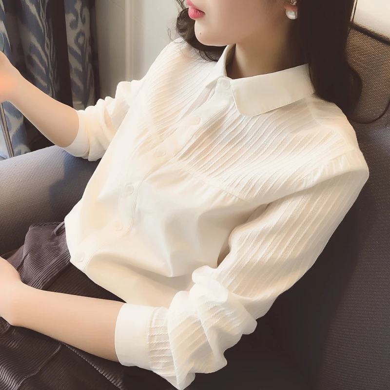 白色衬衫女春秋新款小个子叠穿长袖上衣正装衬衣POLO领内搭打底衫
