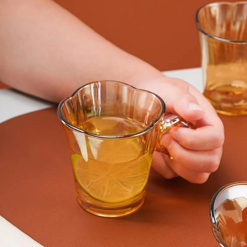 4只装高档玻璃杯水杯家用一整套客厅喝水茶杯带把手高颜值咖啡杯H