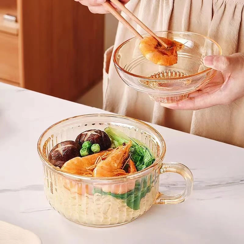 泡面碗带盖微波炉可加热汤面碗学生沙拉碗大容量玻璃碗家用早餐杯