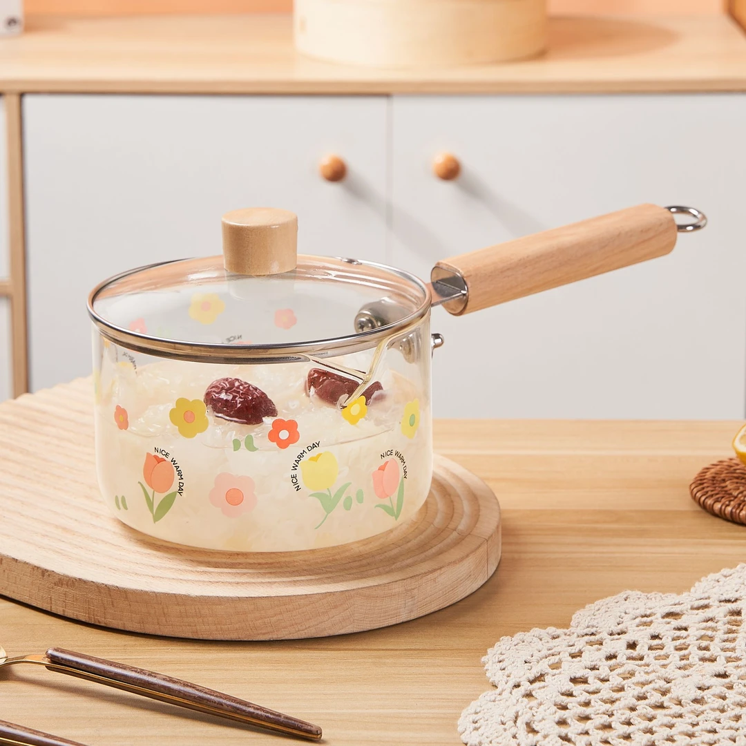 可明火加热高硼硅玻璃锅耐高温牛奶锅泡面碗耐热汤煲汤锅可燃气灶