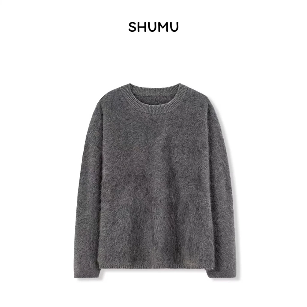 大玲-枢沐SHUMU 100分纯山羊绒拉毛时尚女士针织衫圆领长袖套头