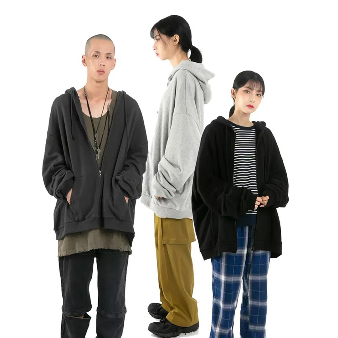 情侣加厚秋冬320G基础宽松春秋纯色百搭水洗简约连帽卫衣休闲