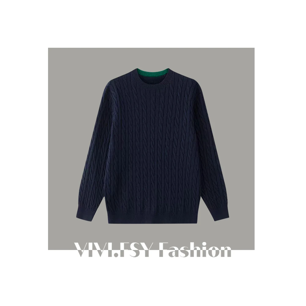 【刺绣标】提花编织圆领毛衣6658