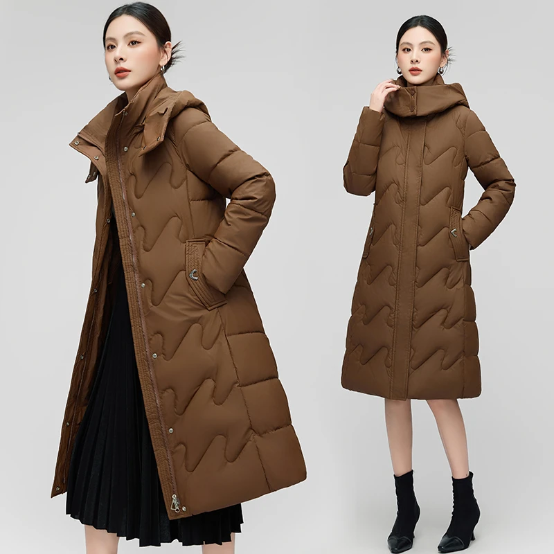 冬季收腰显瘦外套加厚棉衣女中长款可拆卸帽过膝长款棉服女大码