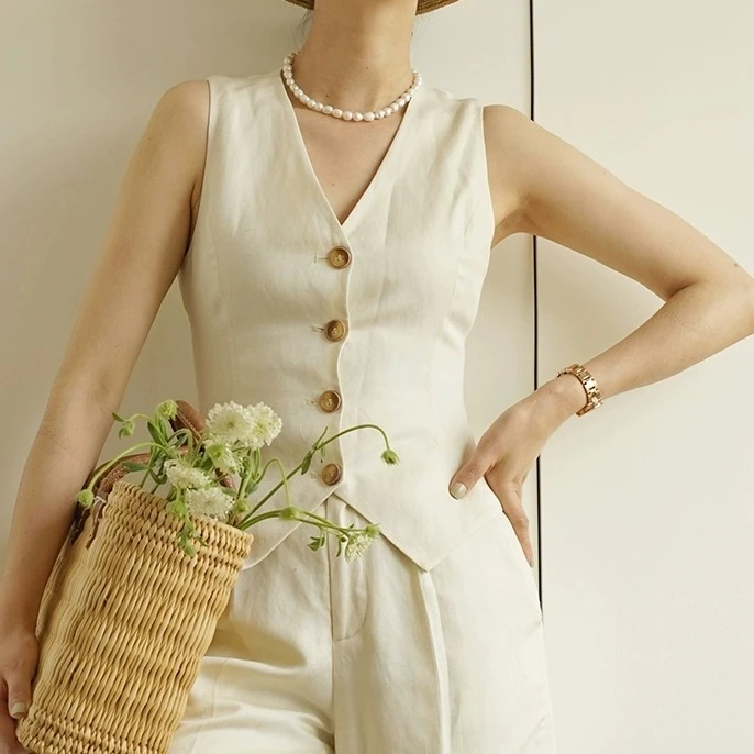 时尚复古西装马甲女夏季设计感小众无袖收腰叠穿上衣百搭休闲马夹