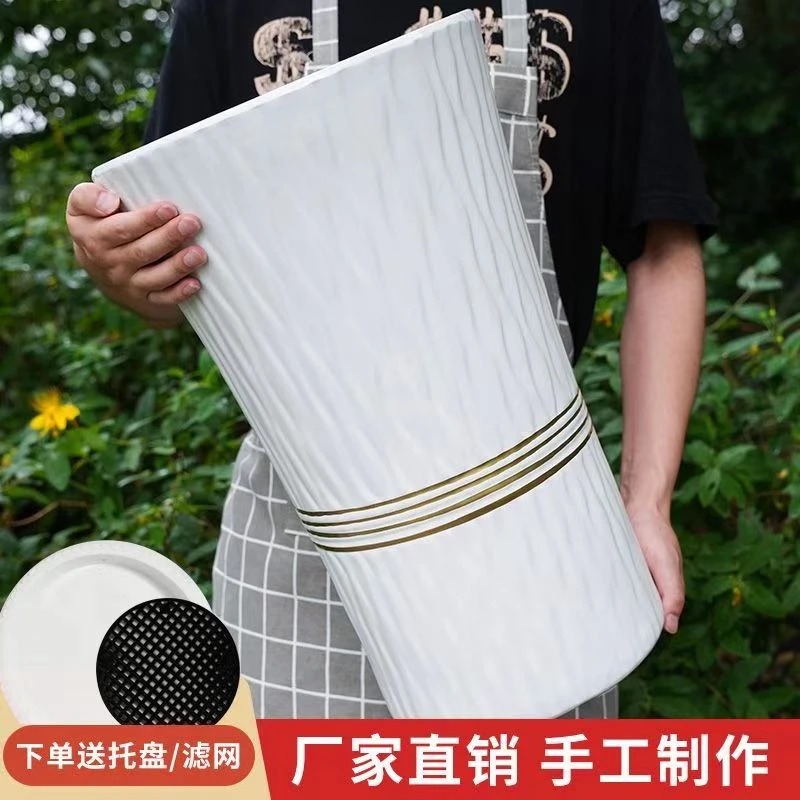 波浪白色金线纹特大号陶瓷花盆酒店客厅散尾葵发财树红掌陶瓷花盆
