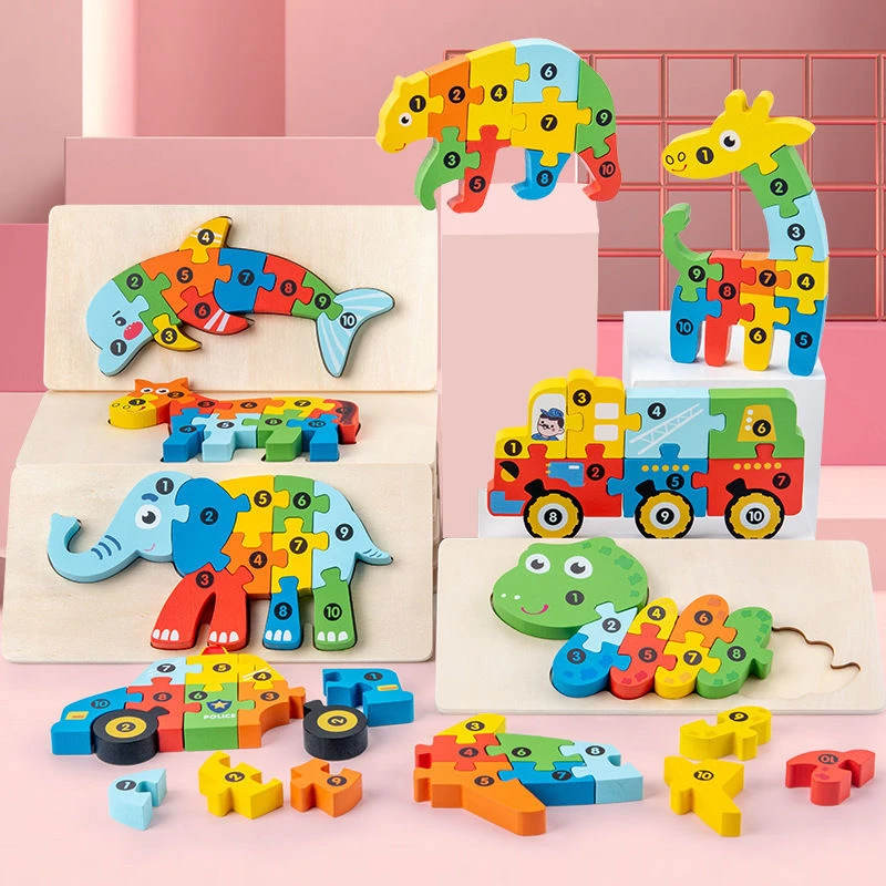 木制幼儿早教立体拼图积木动物交通认知拼板宝宝智力开发玩具