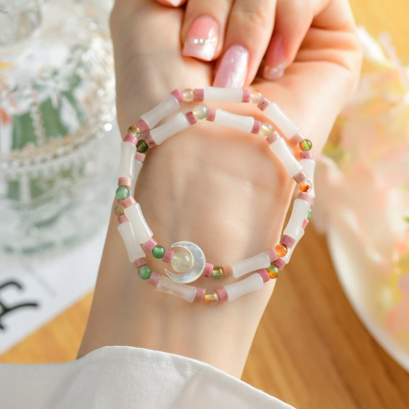 【纯天然保真】玉石竹节手串小众轻奢精致月亮原创